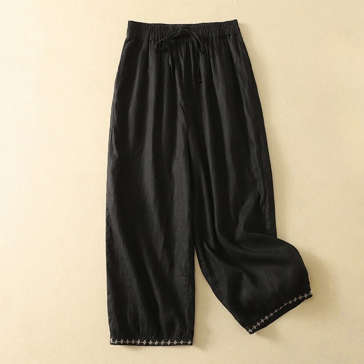 Buddha Stones Casual Retro Drawstring Embroidery Design Women's 7-8 Length Pants With Pockets - Black - US8-10，UK/AU12-14，EU40-42 (2XL) - image 9