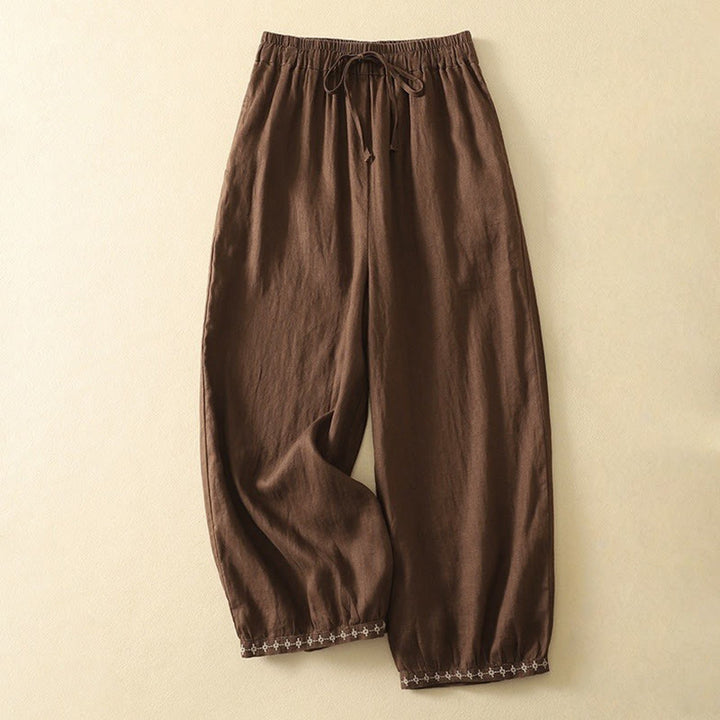 Buddha Stones Casual Retro Drawstring Embroidery Design Women's 7-8 Length Pants With Pockets - SaddleBrown - US8-10，UK/AU12-14，EU40-42 (2XL) - image 13