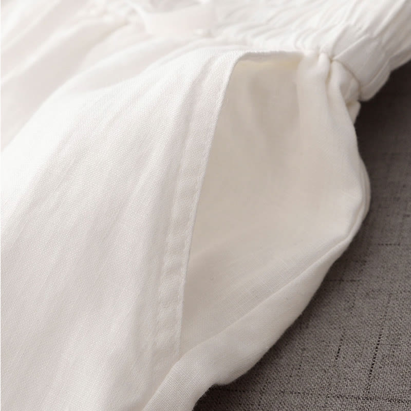 Buddha Stones Casual High Waist Ruffled Drawstring Design Women's Wide Leg Cotton Pants With Pockets - image 14