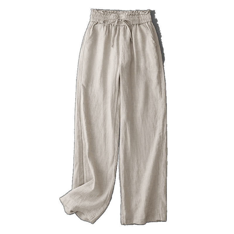 Buddha Stones Casual High Waist Ruffled Drawstring Design Women's Wide Leg Cotton Pants With Pockets - image 9
