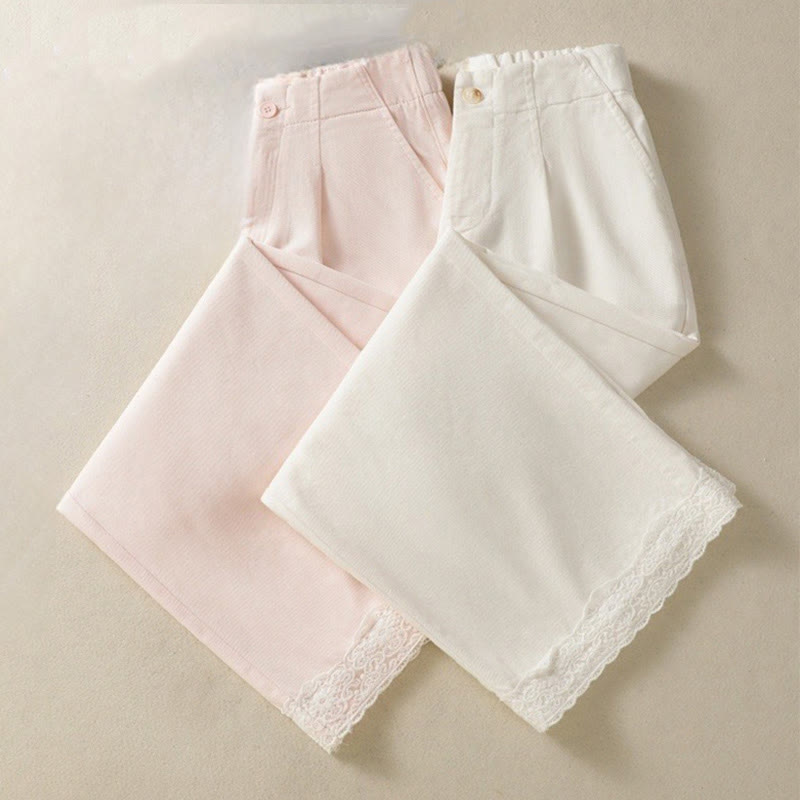 Buddha Stones Casual Lace Patchwork Design High Waist Women's Wide Leg Ankle-Length Pants With Pockets Zipper - image 19