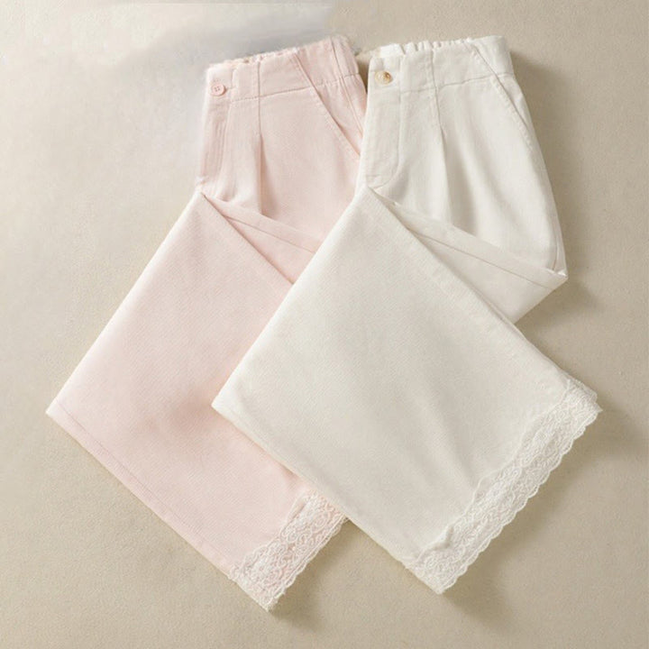 Buddha Stones Casual Lace Patchwork Design High Waist Women's Wide Leg Ankle-Length Pants With Pockets Zipper - image 19