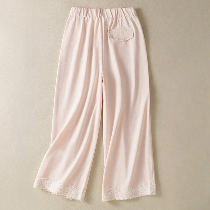 Buddha Stones Casual Lace Patchwork Design High Waist Women's Wide Leg Ankle-Length Pants With Pockets Zipper - image 8