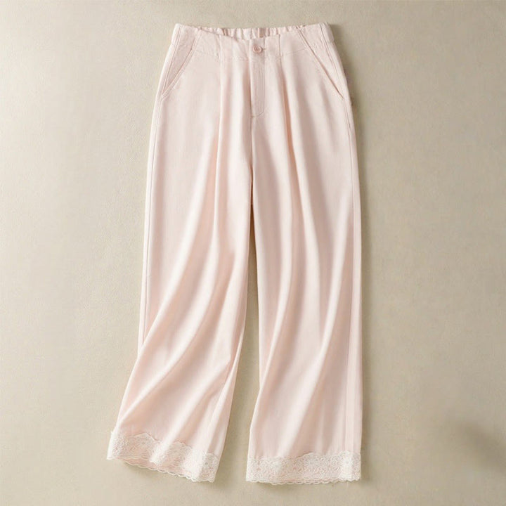 Buddha Stones Casual Lace Patchwork Design High Waist Women's Wide Leg Ankle-Length Pants With Pockets Zipper - MistyRose - US8-10，UK/AU12-14，EU40-42 (2XL) - image 7