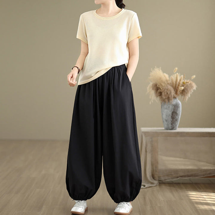 Buddha Stones Commute Summer Plain Women's Cotton Bloomers Pants With Pockets - image 5