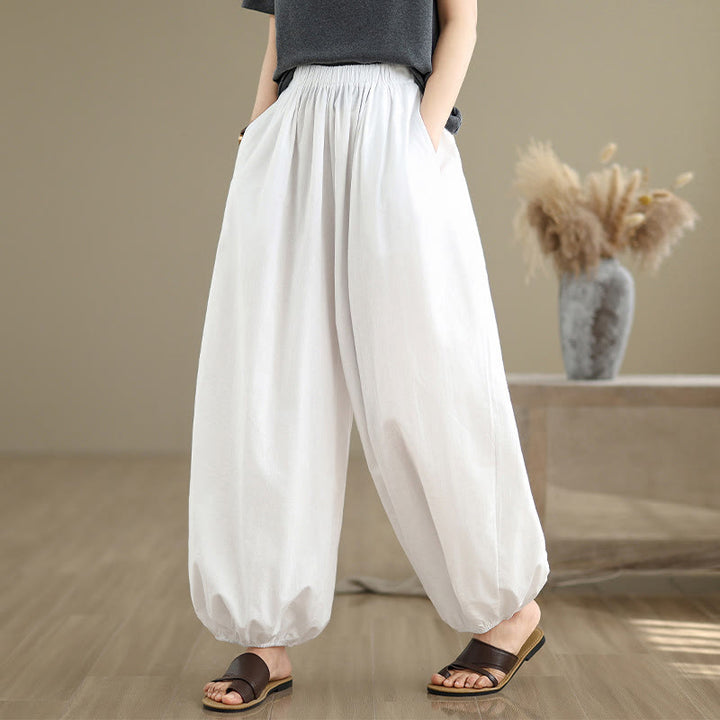 Buddha Stones Commute Summer Plain Women's Cotton Bloomers Pants With Pockets - White - US12，UK/AU16，EU44 (2XL) - image 7