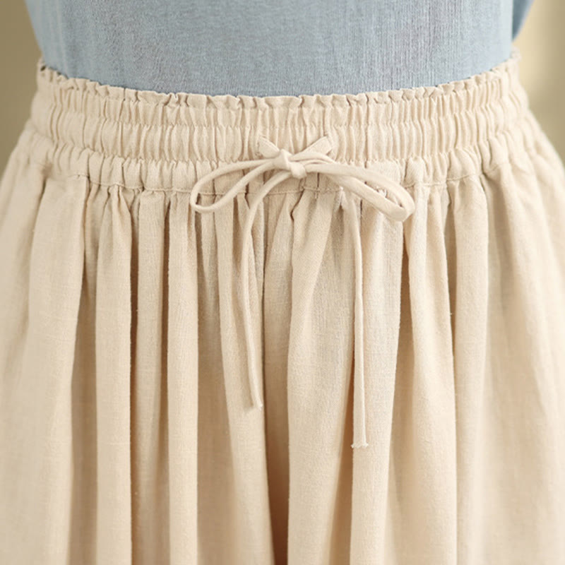 Buddha Stones Spring Embroidery Lace Hem Patchwork Drawstring Design Women's Wide Leg Cotton Pants With Pockets - image 5