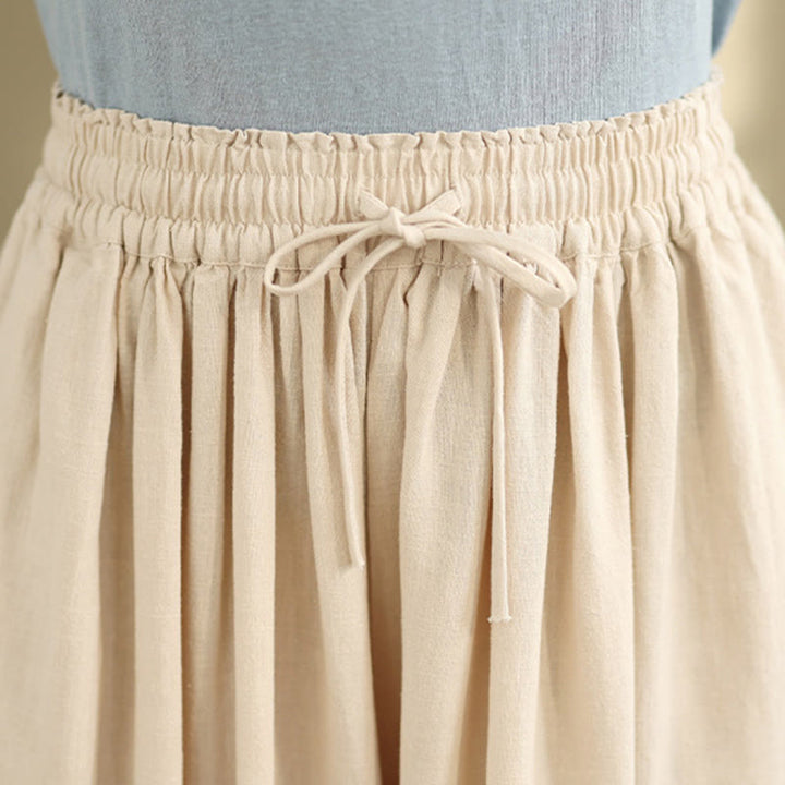Buddha Stones Spring Embroidery Lace Hem Patchwork Drawstring Design Women's Wide Leg Cotton Pants With Pockets - image 5