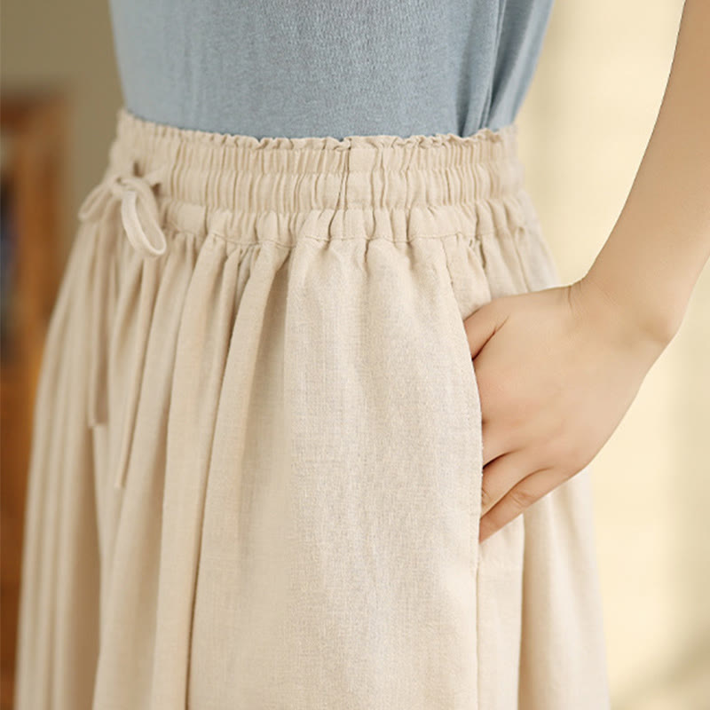 Buddha Stones Spring Embroidery Lace Hem Patchwork Drawstring Design Women's Wide Leg Cotton Pants With Pockets - image 6
