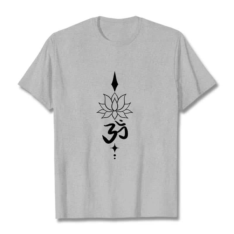 Buddha Stones Om Symbol Lotus Tee T-shirt - LightGrey - 2XL - image 11