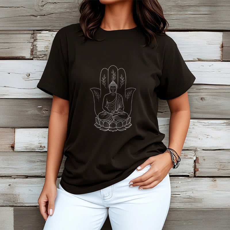 Buddha Stones Meditating Buddha Seated Hand Leaves Lotus Base Tee T-shirt - image 7