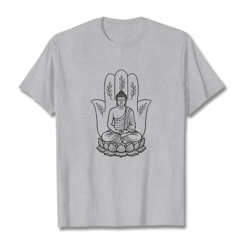 Buddha Stones Meditating Buddha Seated Hand Leaves Lotus Base Tee T-shirt - LightGrey - 2XL - image 20