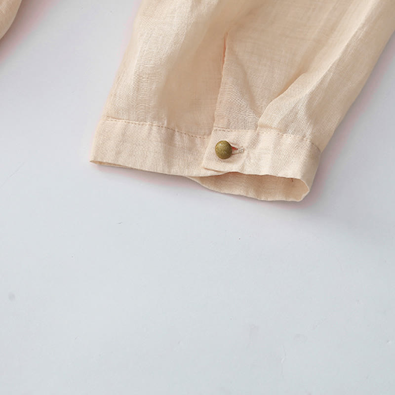 Buddha Stones Casual Vintage Embroidery Buttons Design Long Sleeve Cotton Linen Midi Dress With Pockets - image 9