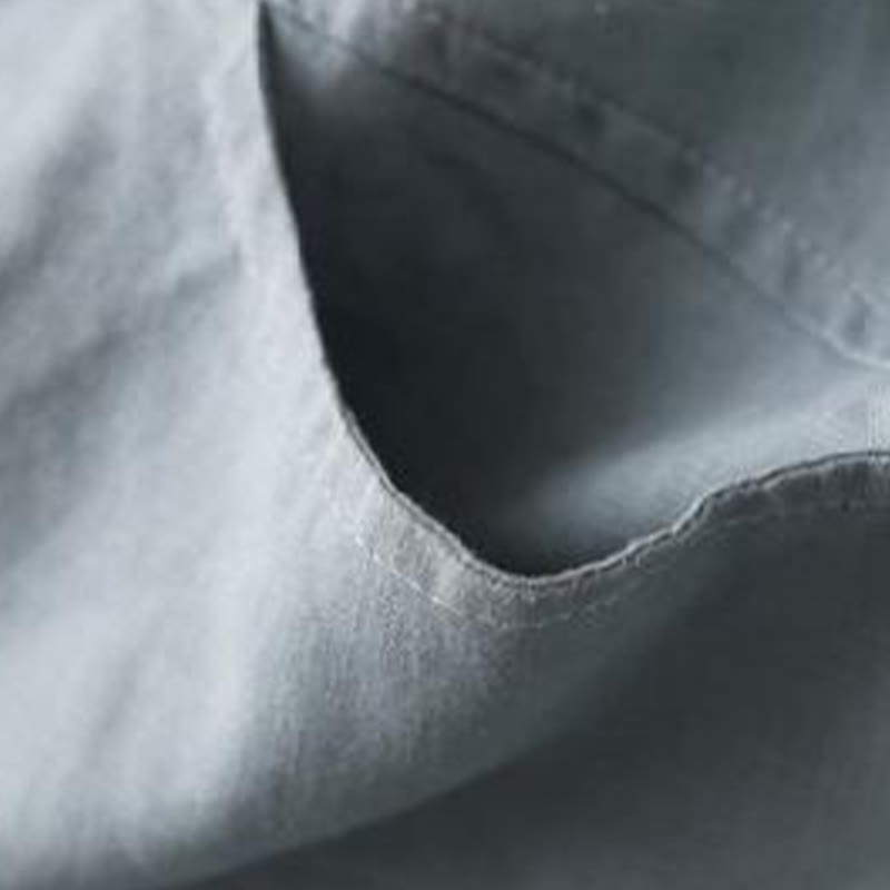 Buddha Stones Buttons Design Plain Long Sleeve Stand Collar Cotton Linen Midi Dress With Pockets - image 4