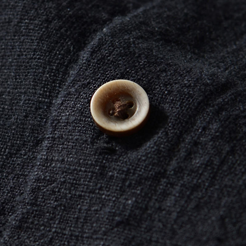 Buddha Stones Solid Color Men's Buttons Long Sleeve Cotton Linen Shirt With Pockets - image 11