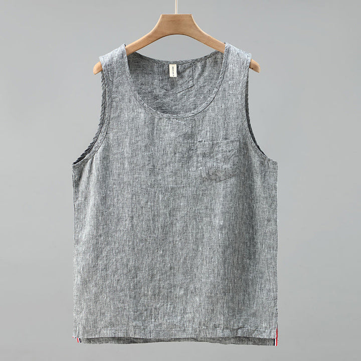 Buddha Stones Summer Solid Color Side Slit Design Sleeveless Men's Linen Vest - Gray - US/UK/AU42，EU52 (3XL) - image 10