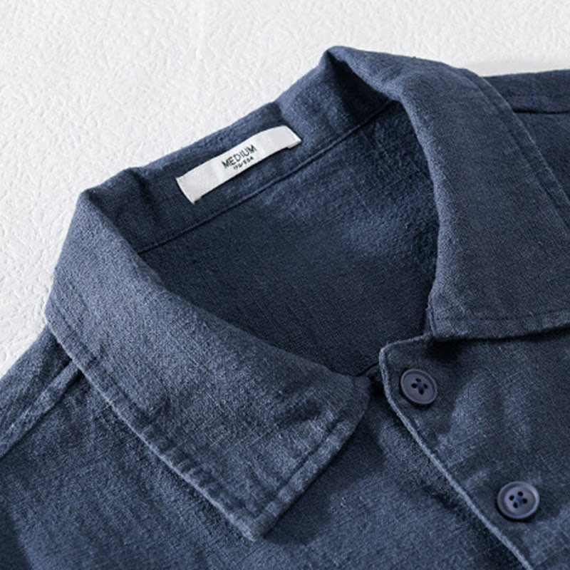 Buddha Stones Commute Fall Solid Color Lapel Men's Long Sleeve Cotton Linen Shirt With Pocket - image 15