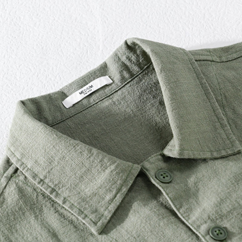 Buddha Stones Commute Fall Solid Color Lapel Men's Long Sleeve Cotton Linen Shirt With Pocket - image 21