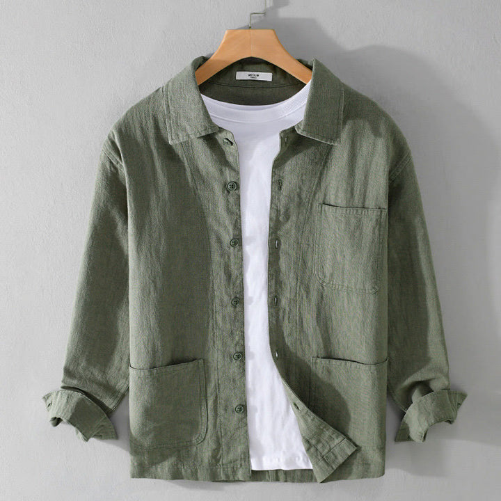 Buddha Stones Commute Fall Solid Color Lapel Men's Long Sleeve Cotton Linen Shirt With Pocket - MediumSeaGreen - US/UK/AU42，EU52 (3XL) - image 20