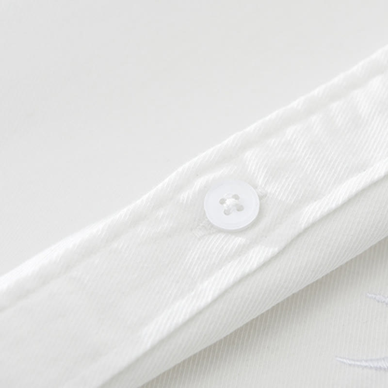 Buddha Stones Artistic Simple Design Embroidery Bamboo Pattern Men's Short Sleeve Cotton Shirt - image 7