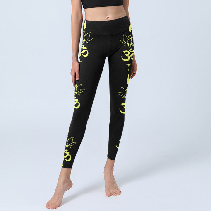 Buddha Stones Lotus Flower OM Symbol Print Gym Leggings Women's Yoga Pants - image 5