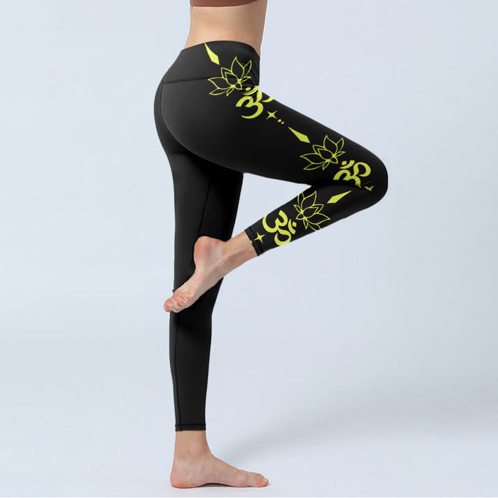 Buddha Stones Lotus Flower OM Symbol Print Gym Leggings Women's Yoga Pants - image 3