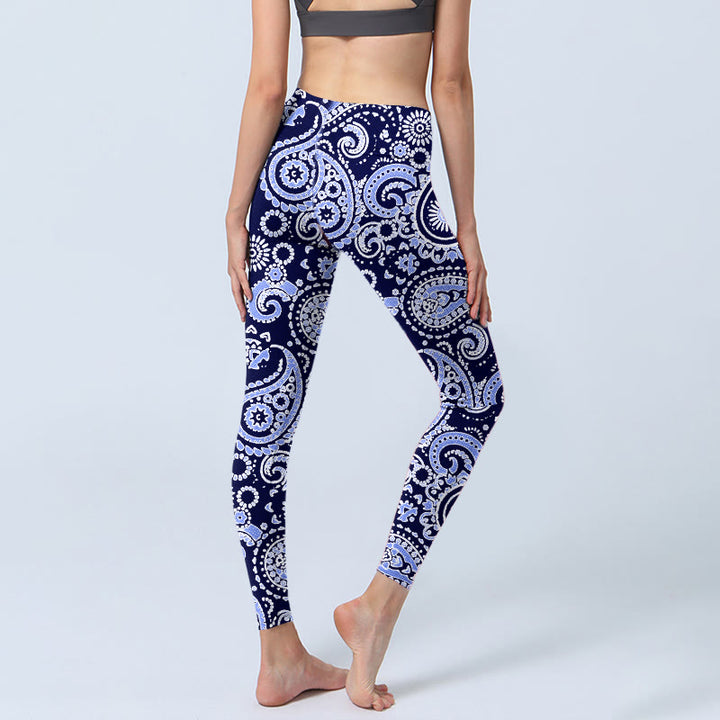 Buddha Stones Purple Blue Cashew Flower Print Gym Leggings Women's Yoga Pants - image 4