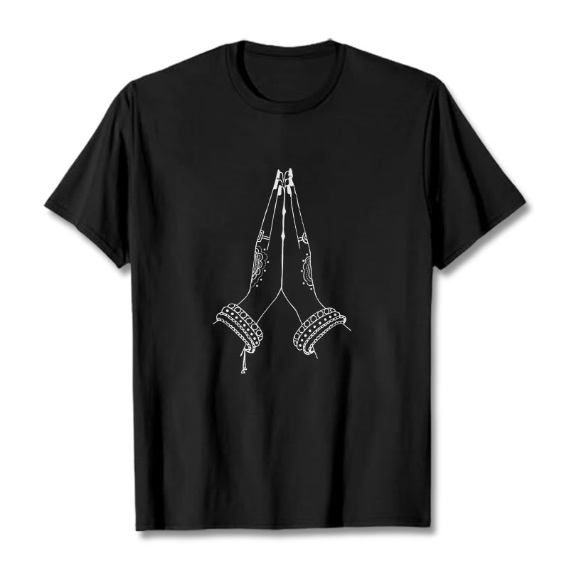 Buddha Stones Put Hands Together Prayer Design Tee T-shirt - Black - 2XL - image 3
