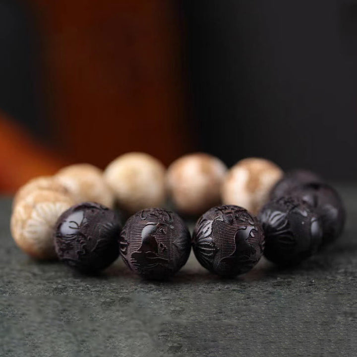 FREE Today: Peace Spirit Ebony Wood Camphor Wood Yin Yang Ox Engraved Bracelet