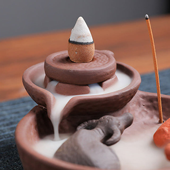 Buddha Stones Koi Fish Ox Purple Clay Ceramic Incense Stick Holder Healing Incense Burner Decoration - image 3