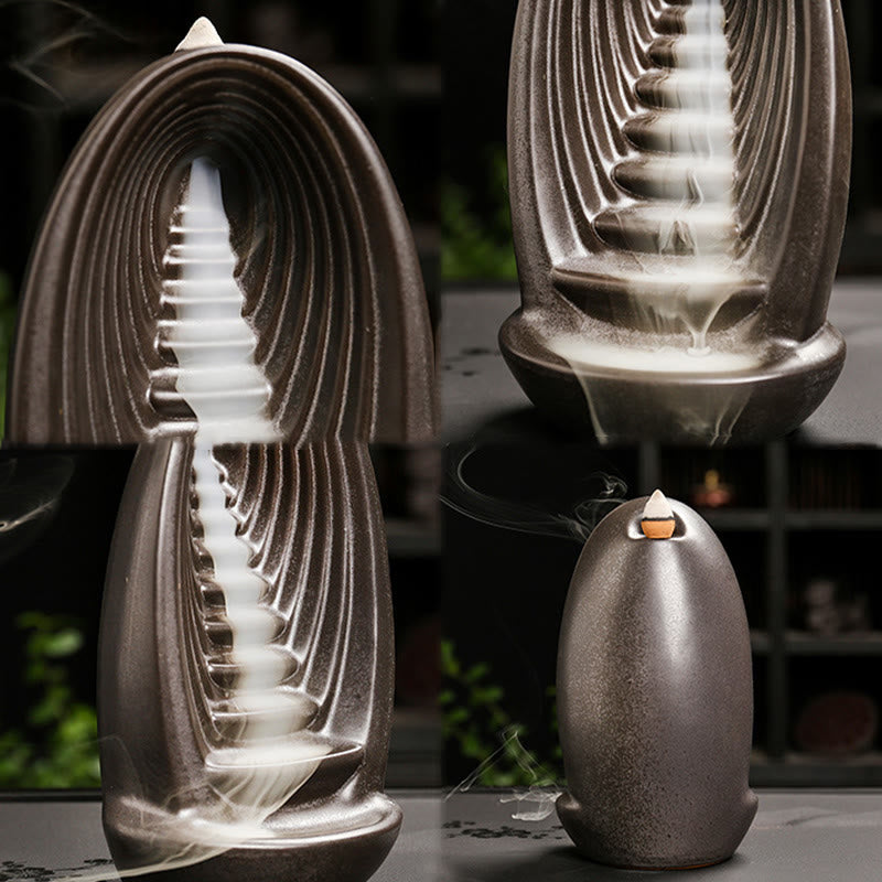 Buddha Stones Stairs Mountains Water Buddha Hand Ceramic Backflow Smoke Fountain Meditation Incense Burner Decoration - image 1