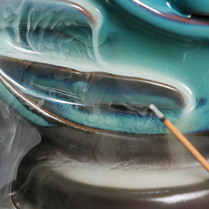 Buddha Stones Blue Crescent Moon Ceramic Backflow Smoke Fountain Meditation Candlestick Incense Burner Decoration - image 13