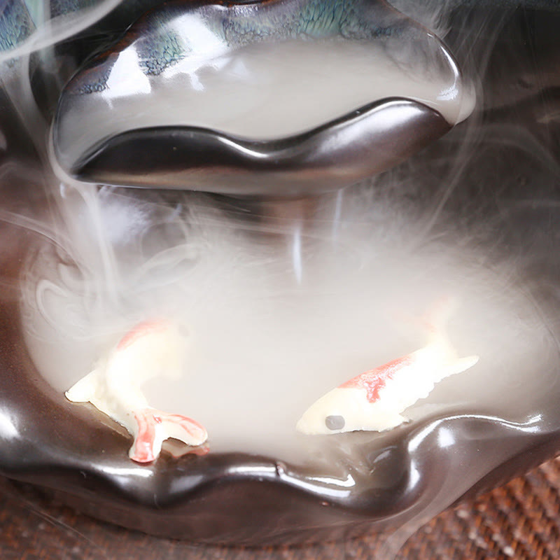 Buddha Stones Blue Lotus Leaf Ceramic Backflow Smoke Fountain Spiritual Incense Burner Decoration - image 8