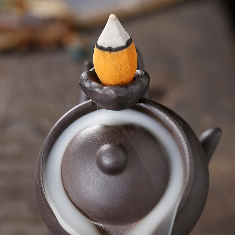 Buddha Stones Buddha Hand Holding Teapot Cup Ceramic Backflow Smoke Fountain Healing Incense Burner Decoration - image 7