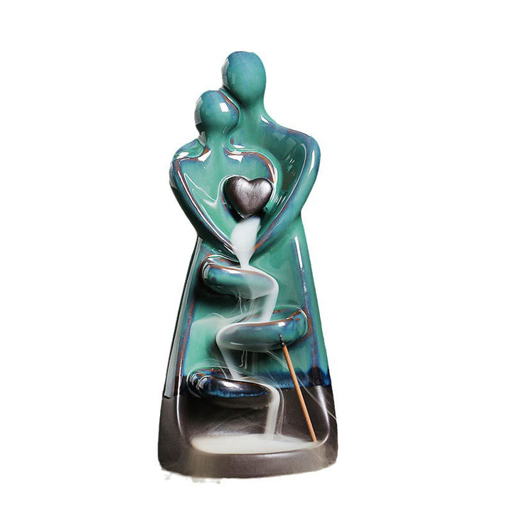 Buddha Stones Lovers Couple Embrace Love Ceramic Backflow Smoke Fountain Healing Incense Burner Decoration - image 13