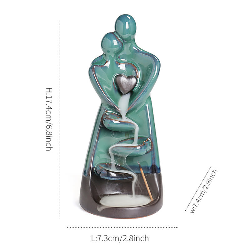 Buddha Stones Lovers Couple Embrace Love Ceramic Backflow Smoke Fountain Healing Incense Burner Decoration - image 11