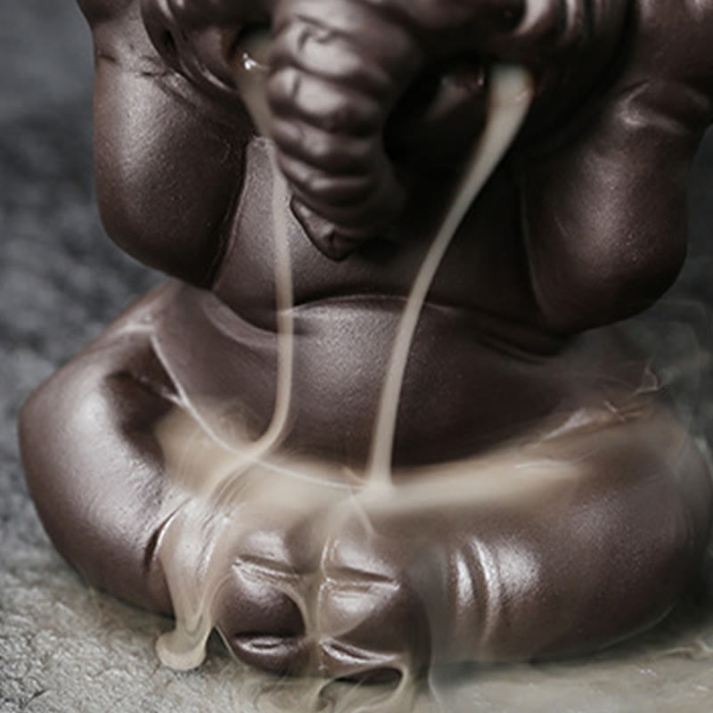 Buddha Stones Cute Elephant Purple Clay Backflow Smoke Fountain Peace Healing Incense Burner Decoration - image 23