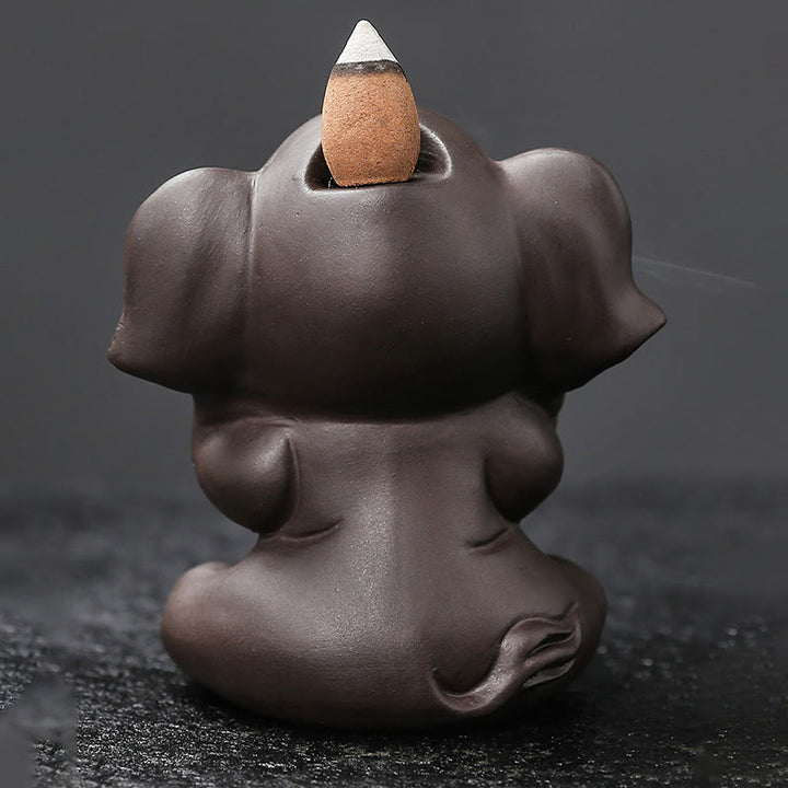 Buddha Stones Cute Elephant Purple Clay Backflow Smoke Fountain Peace Healing Incense Burner Decoration - image 18