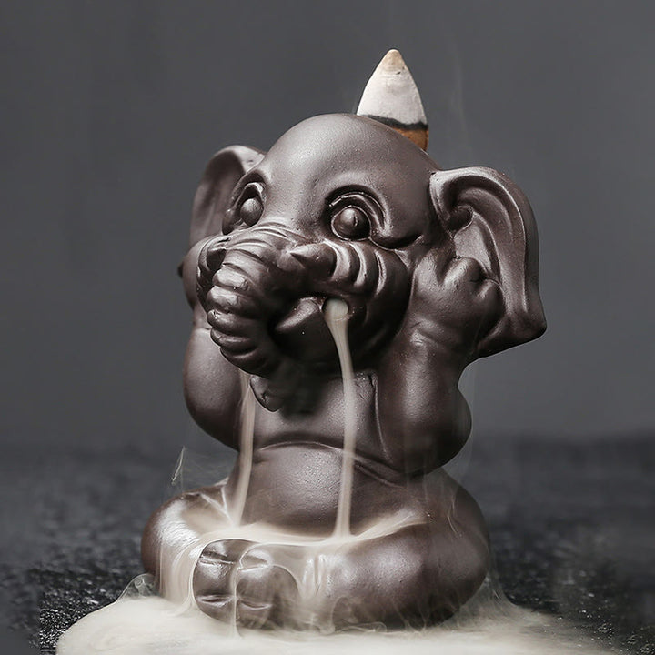 Buddha Stones Cute Elephant Purple Clay Backflow Smoke Fountain Peace Healing Incense Burner Decoration - image 17