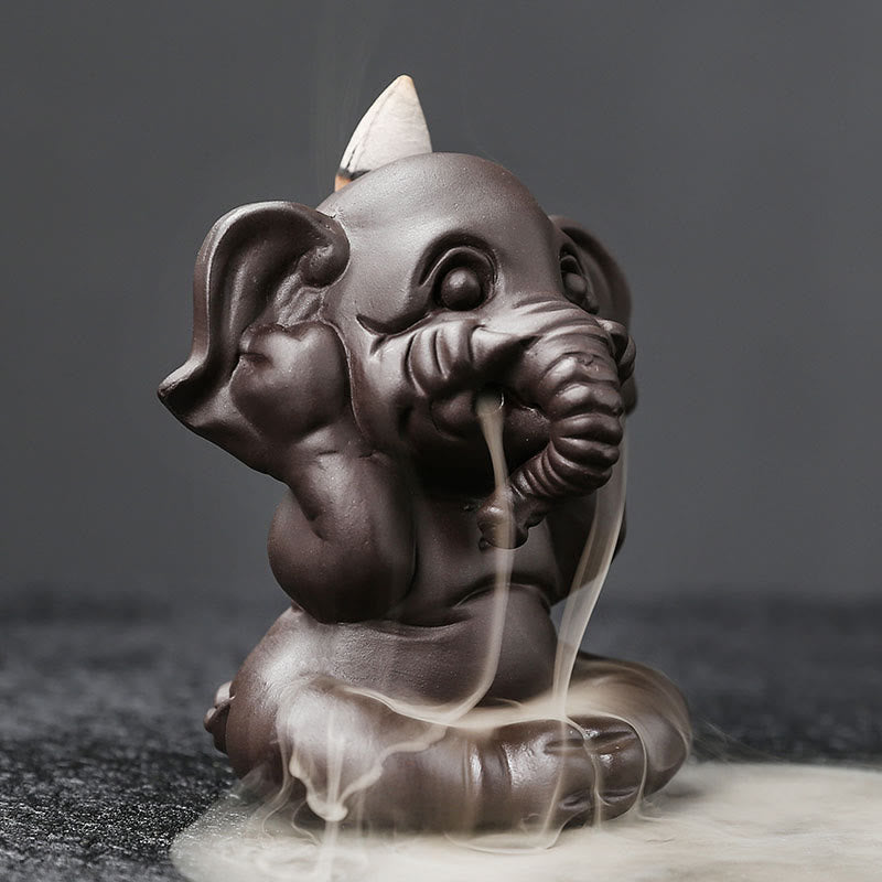 Buddha Stones Cute Elephant Purple Clay Backflow Smoke Fountain Peace Healing Incense Burner Decoration - image 19