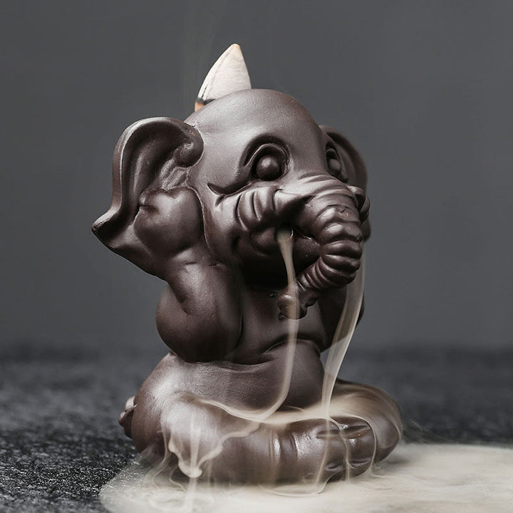Buddha Stones Cute Elephant Purple Clay Backflow Smoke Fountain Peace Healing Incense Burner Decoration - image 19
