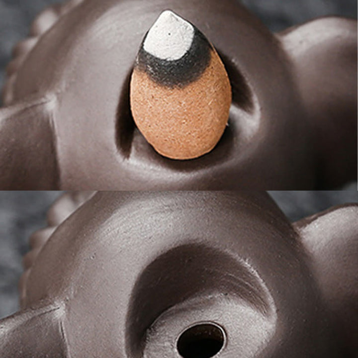 Buddha Stones Cute Elephant Purple Clay Backflow Smoke Fountain Peace Healing Incense Burner Decoration - image 14