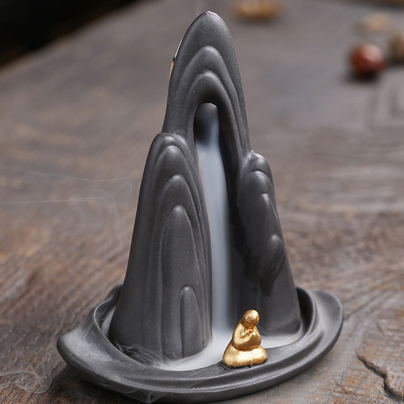 Buddha Stones Little Monk Mountains Flowing Water Purple Clay Ceramic Healing Backflow Incense Burner Decoration - image 4