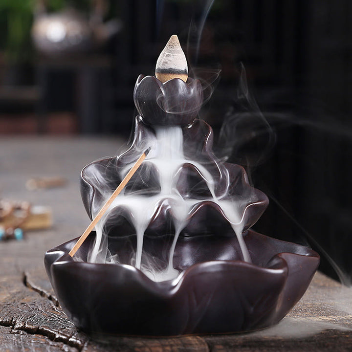 Buddha Stones Lotus Leaf Koi Fish Ceramic Backflow Smoke Fountain Peace Incense Burner Decoration - image 12
