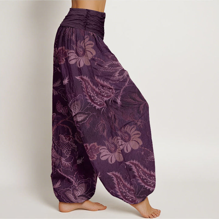 Buddha Stones Cotton Casual Floral Leaves Women's Elastic Waist Harem Pants - image 8
