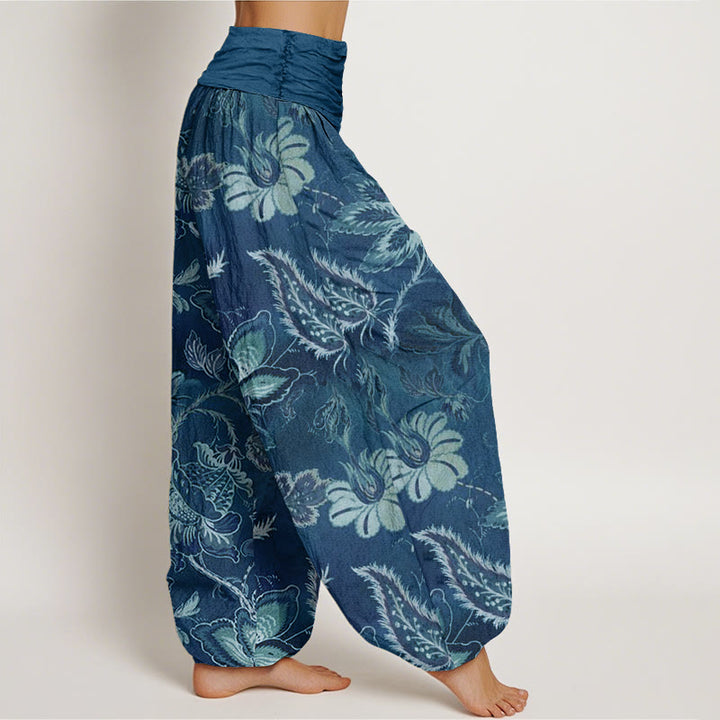 Buddha Stones Cotton Casual Floral Leaves Women's Elastic Waist Harem Pants - image 5