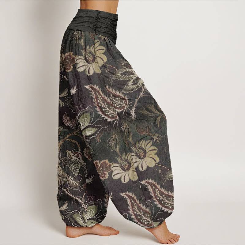 Buddha Stones Casual Floral Leaves Women's Elastic Waist Harem Pants - image 2