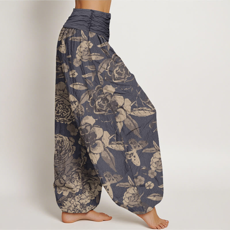 Buddha Stones Casual Peony Flowers Leaves Women's Elastic Waist Harem Pants - image 2