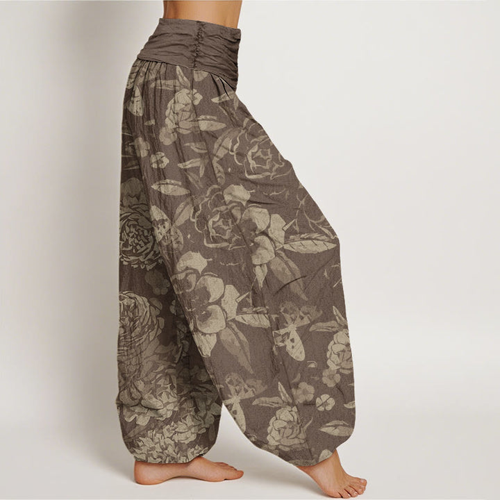 Buddha Stones Cotton Casual Peony Flowers Leaves Women's Elastic Waist Harem Pants - image 5
