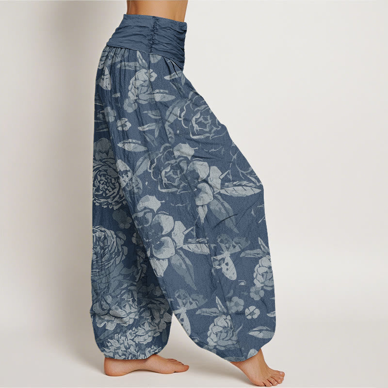 Buddha Stones Casual Peony Flowers Leaves Women's Elastic Waist Harem Pants - image 9